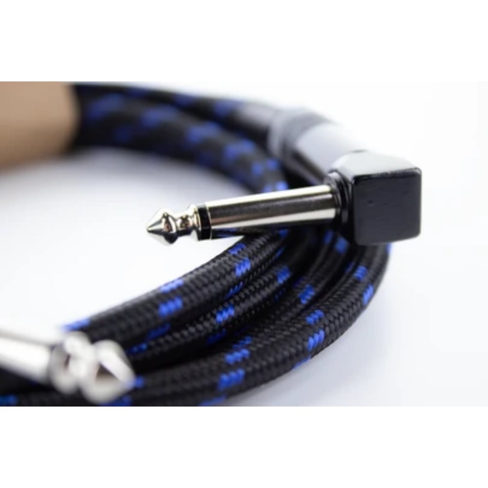Cordial Cable EI 3 PR-TWEED-BL Dik Açılı Tweed Örgü Kaplama Gitar Kablosu (3m, Mavi/Siyah)
