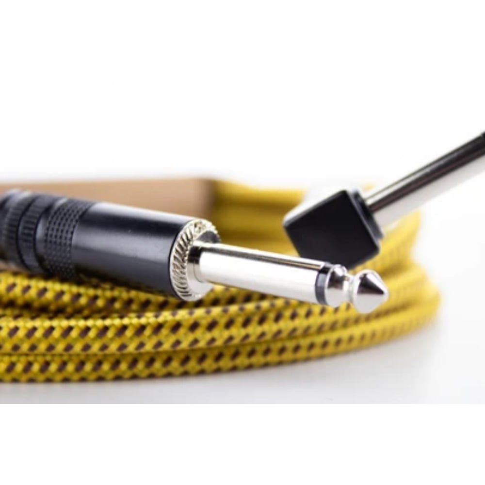 Cordial Cable EI 3 PR-TWEED-YE Dik Açılı Tweed Örgü Kaplama Gitar Kablosu (3m, Sarı)