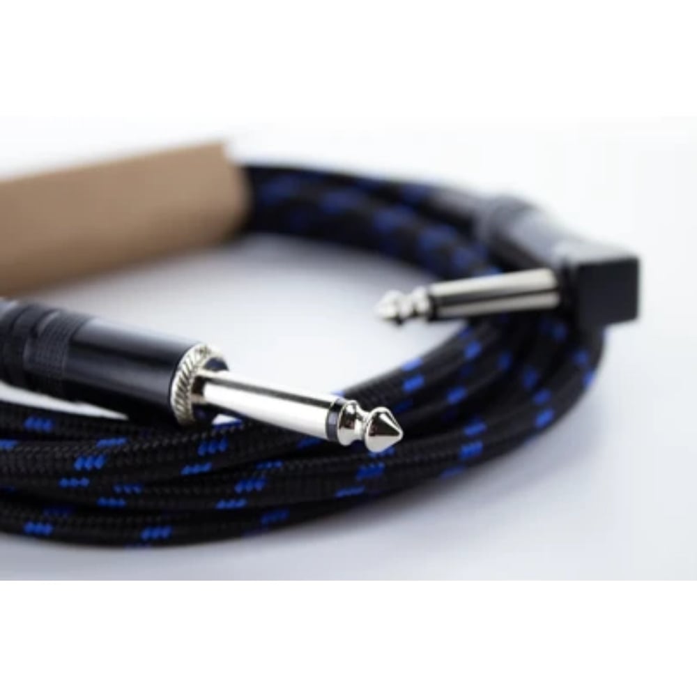 Cordial Cable EI 5 PR-TWEED-BL Dik Açılı Tweed Örgü Kaplama Gitar Kablosu (5m, Mavi/Siyah)