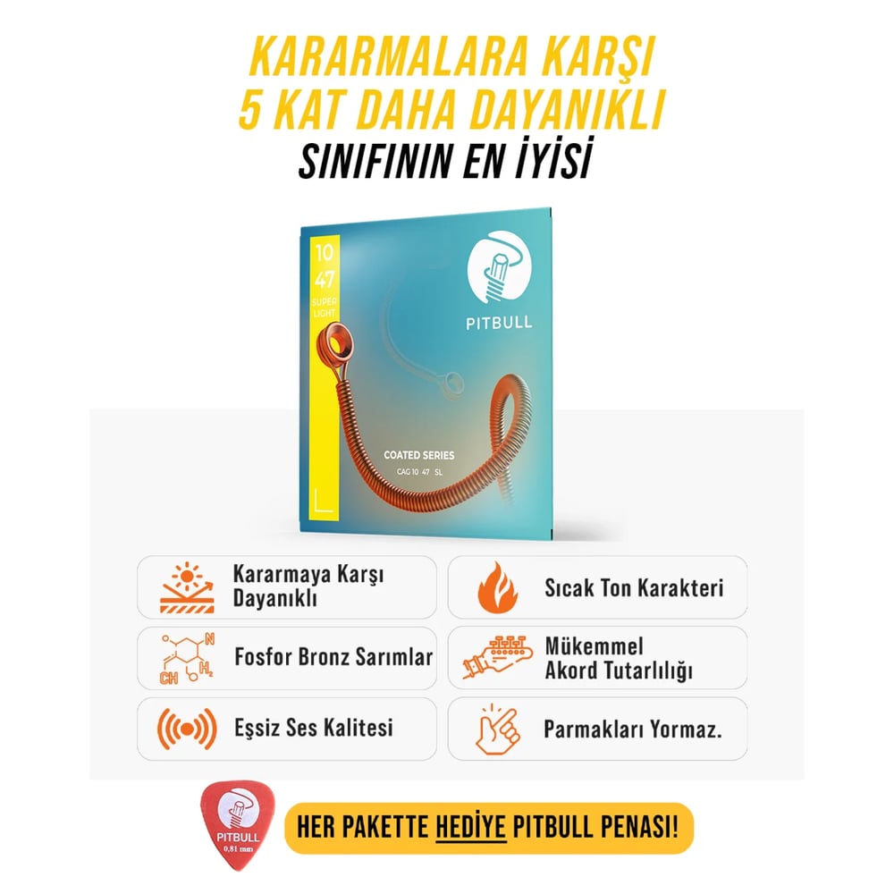 Pitbull Strings Coated Seri Akustik Gitar Teli 10-47 Süper Light
