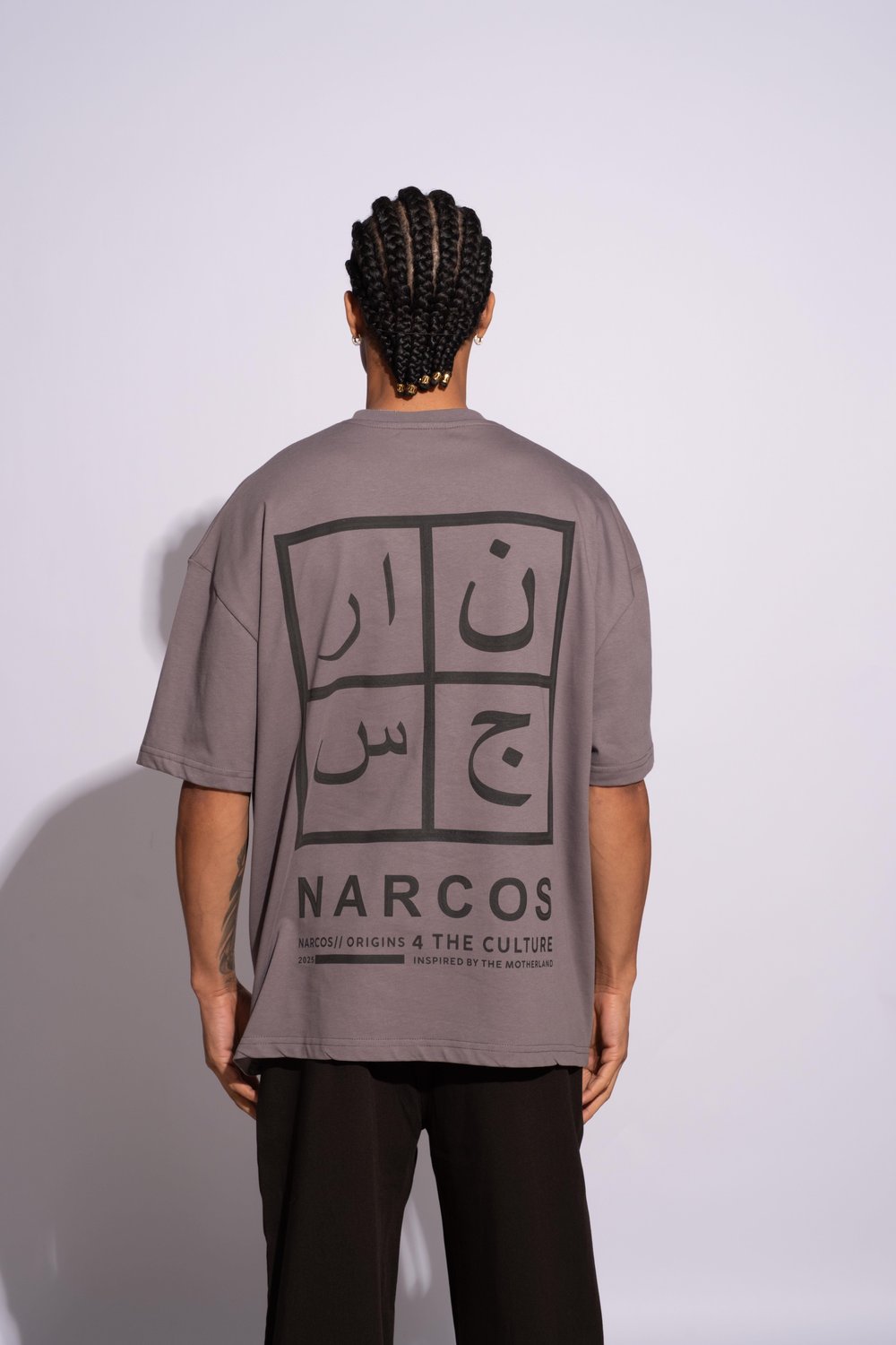 Erkek Oversize T-Shirt Arabic Gri