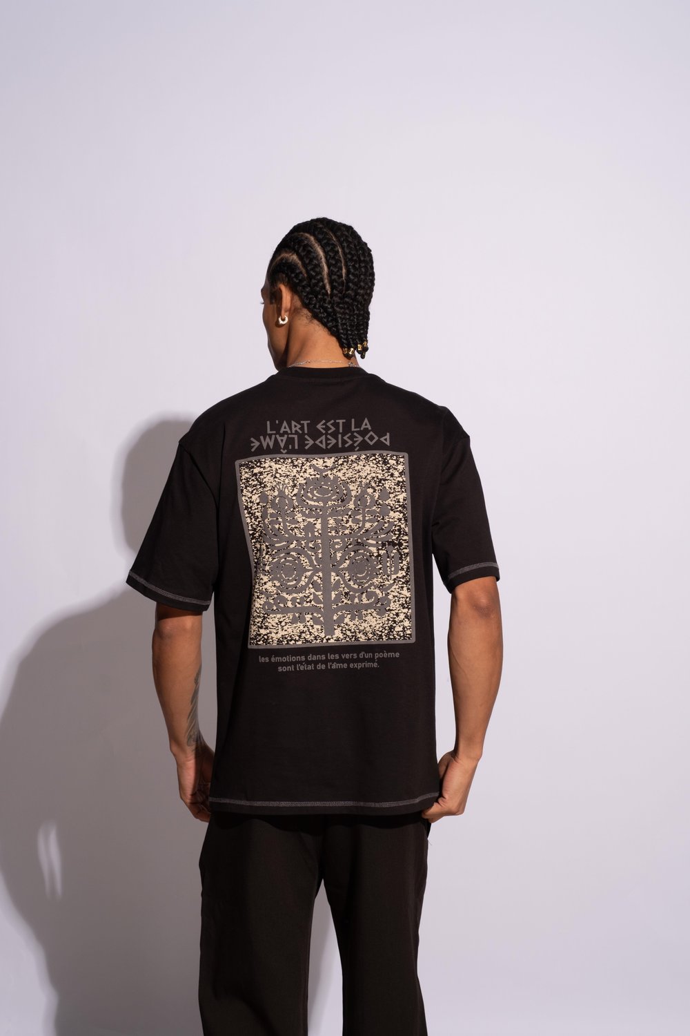 Erkek Oversize T-Shirt L'art Siyah