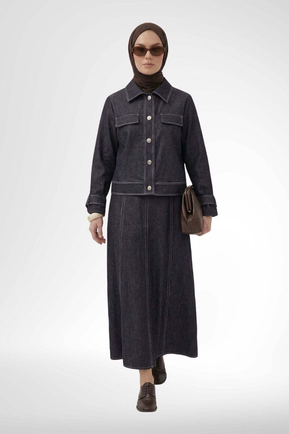 26YT635 Denim Etekli Takım Lacivert