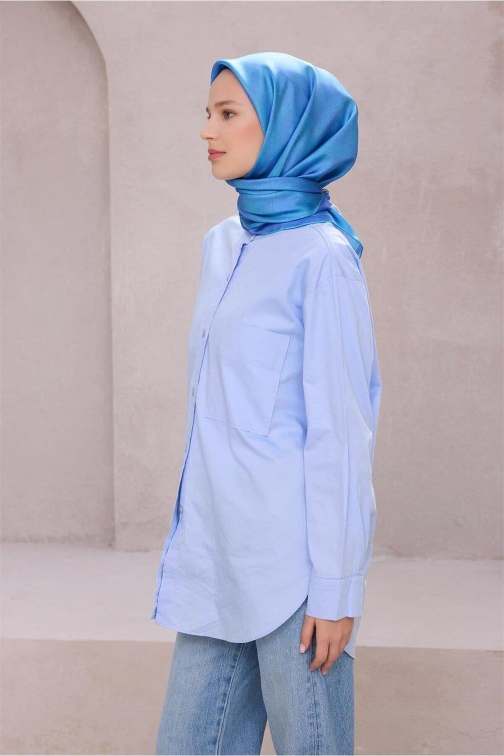 Twill İpek Eşarp - 4201-41 Mavi