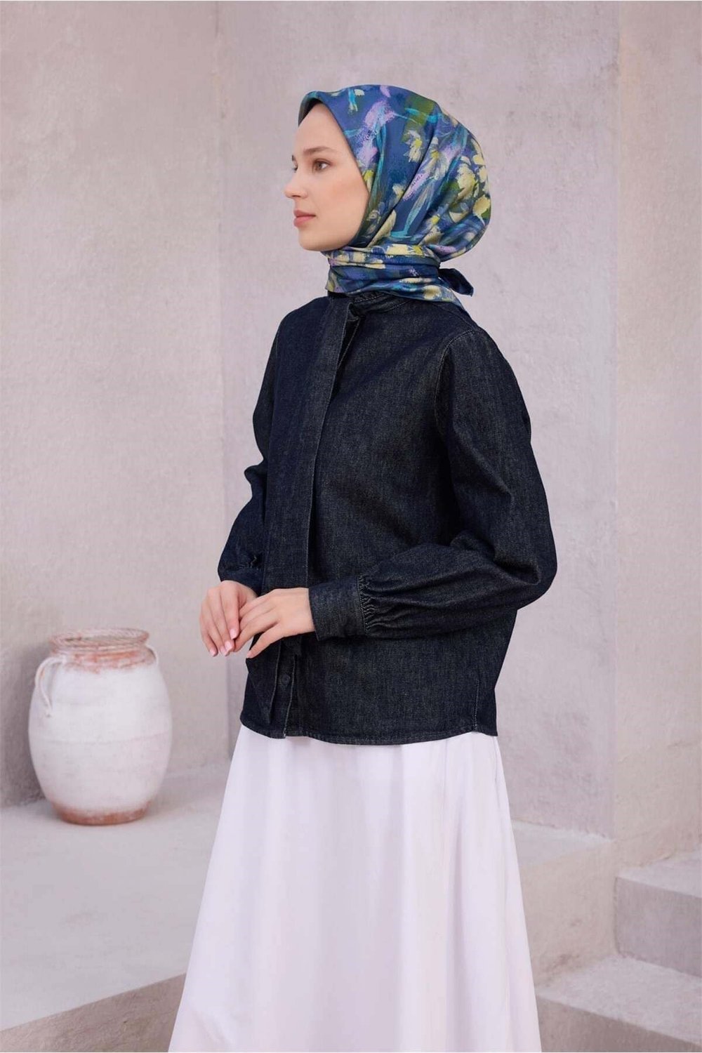 Twill İpek Eşarp - 4217-80 Lacivert