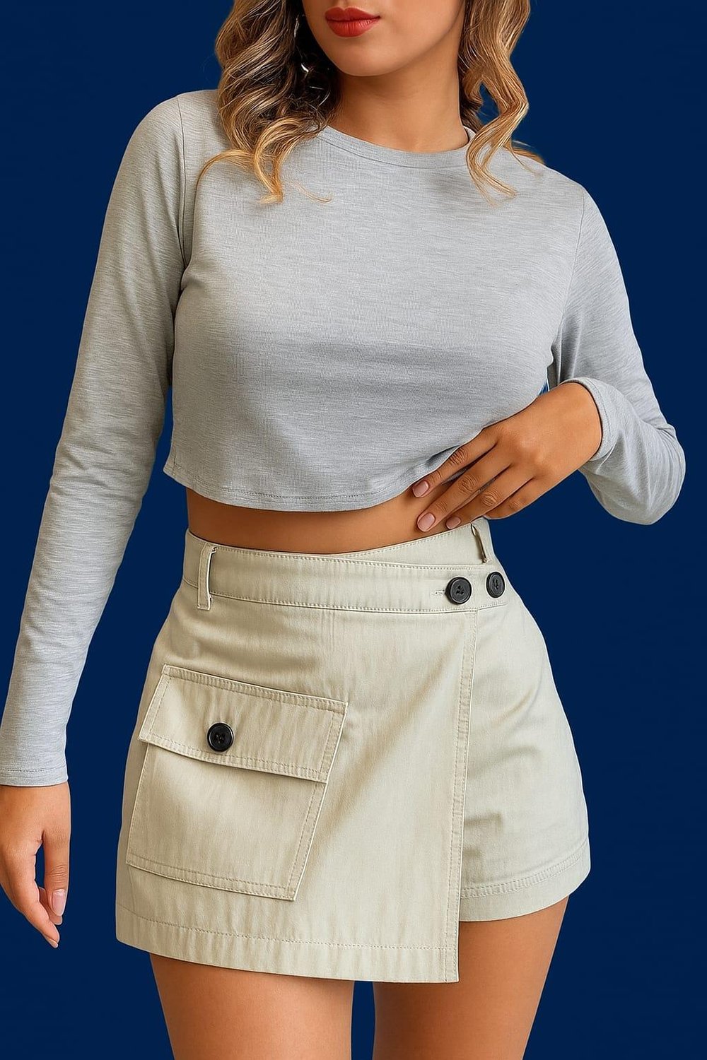 Crop t shirt İplik Boya Gri