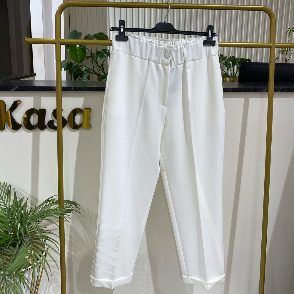 Beli Lastikli İnce Duble Paça Pantolon 5514 - EKRU