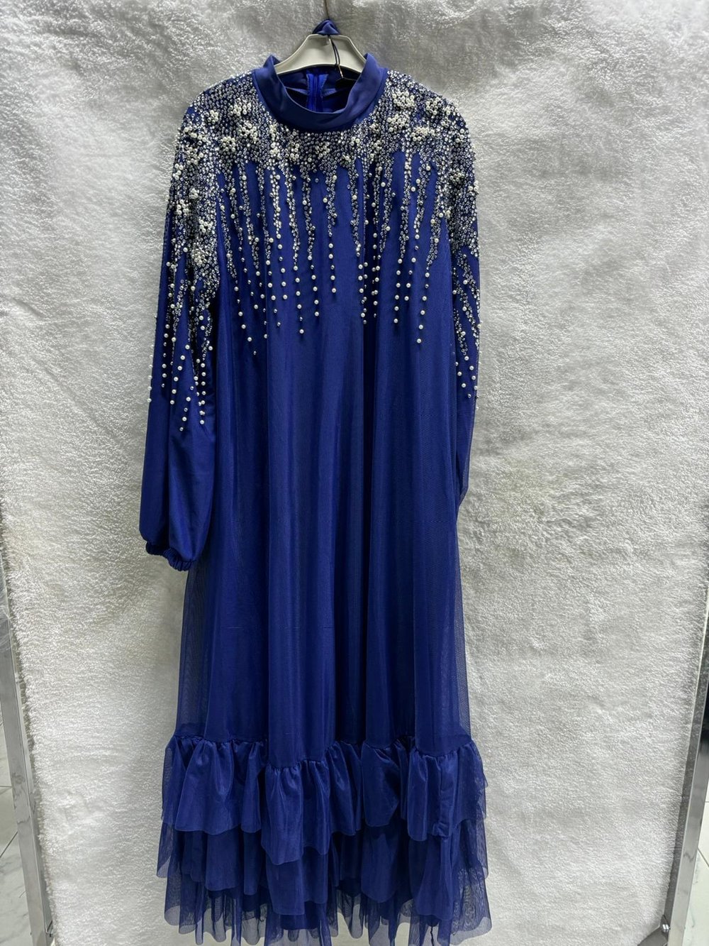 Etrucci Yakası Taşlı Elbise 4118 - MAVİ