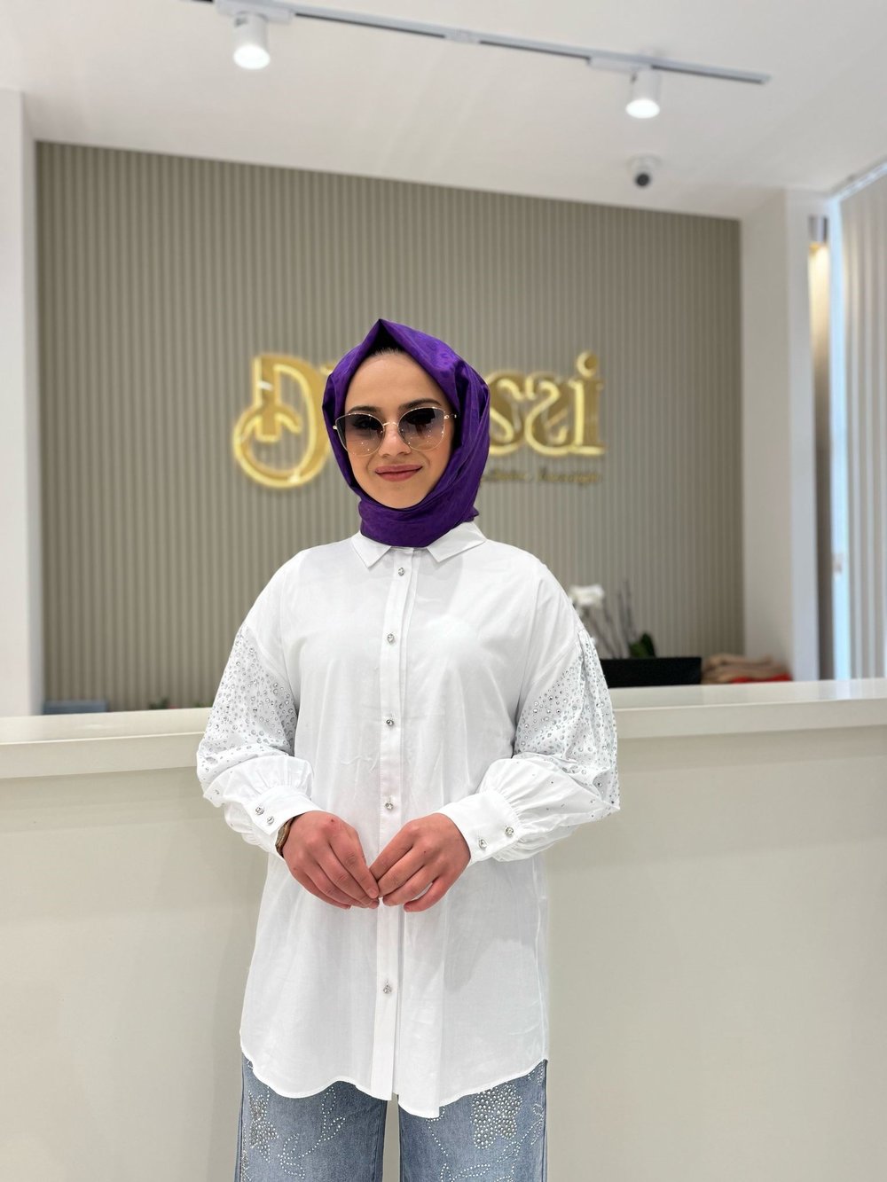 Ghisa Taşlı Gömlek 4865 - EKRU