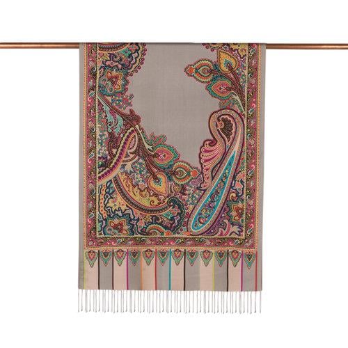 İpekevi Gümüş Çerçeve Paisley Desenli İpek Şal 6564 - Gold