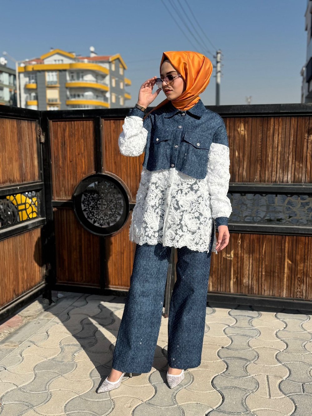 My312 Taşlı Bol Paça Jean Pantolon 2701 - indigo mavi