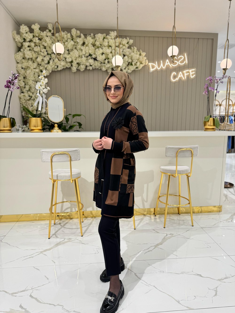 Qmash Bronş Detaylı Hırka 32 - KAHVE