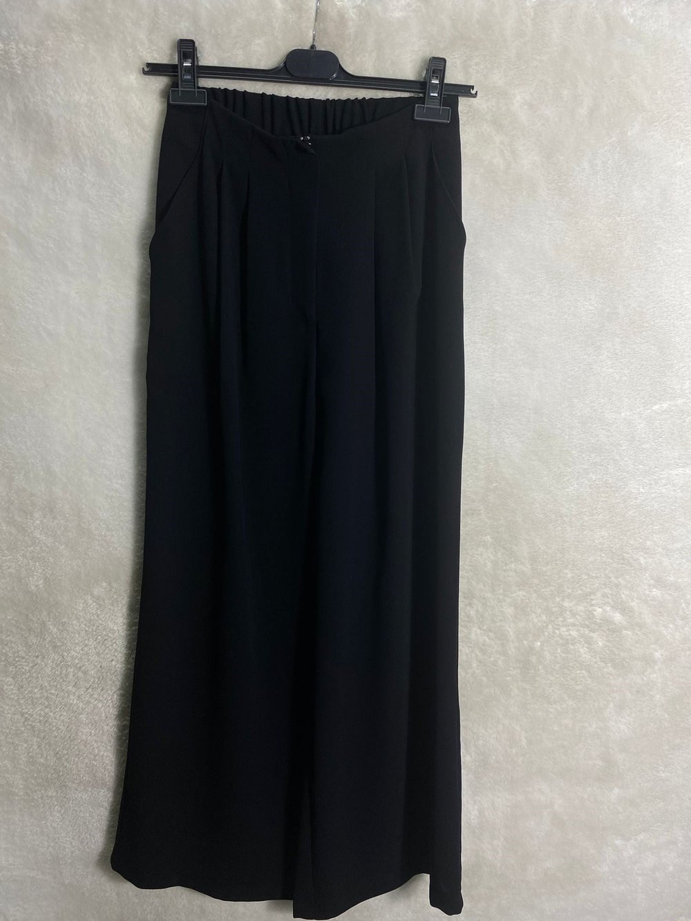 Sentez Çift Pile Geniş Paça Krep Pantolon 5558 - SİYAH