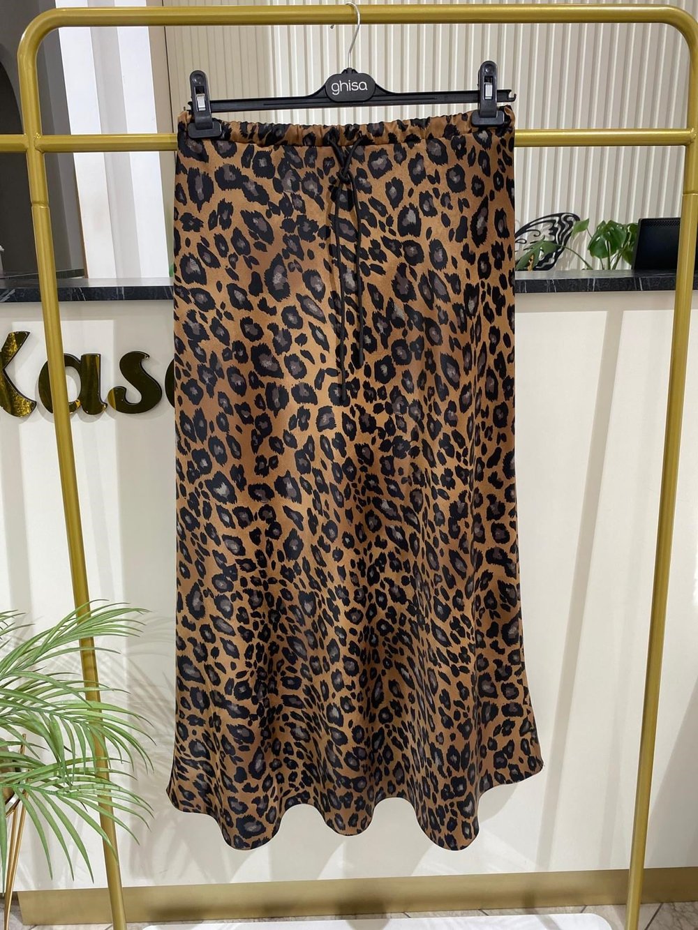 Sentez Leopar Saten Kiloş Etek 5451 - KAHVE
