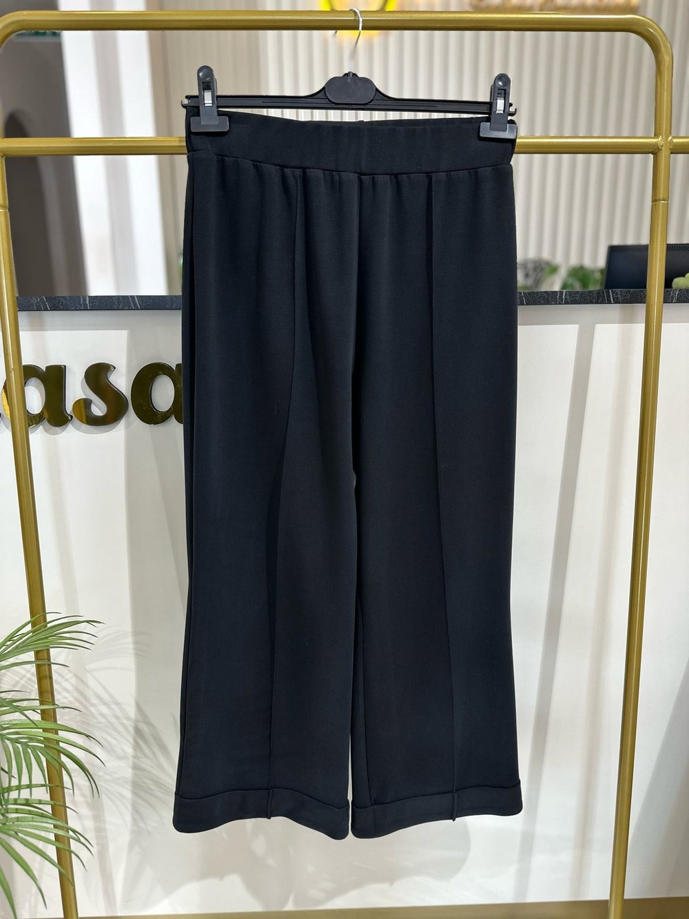 Sentez Nervürlü Bambu Duble Paça Pantolon 5536 - SİYAH