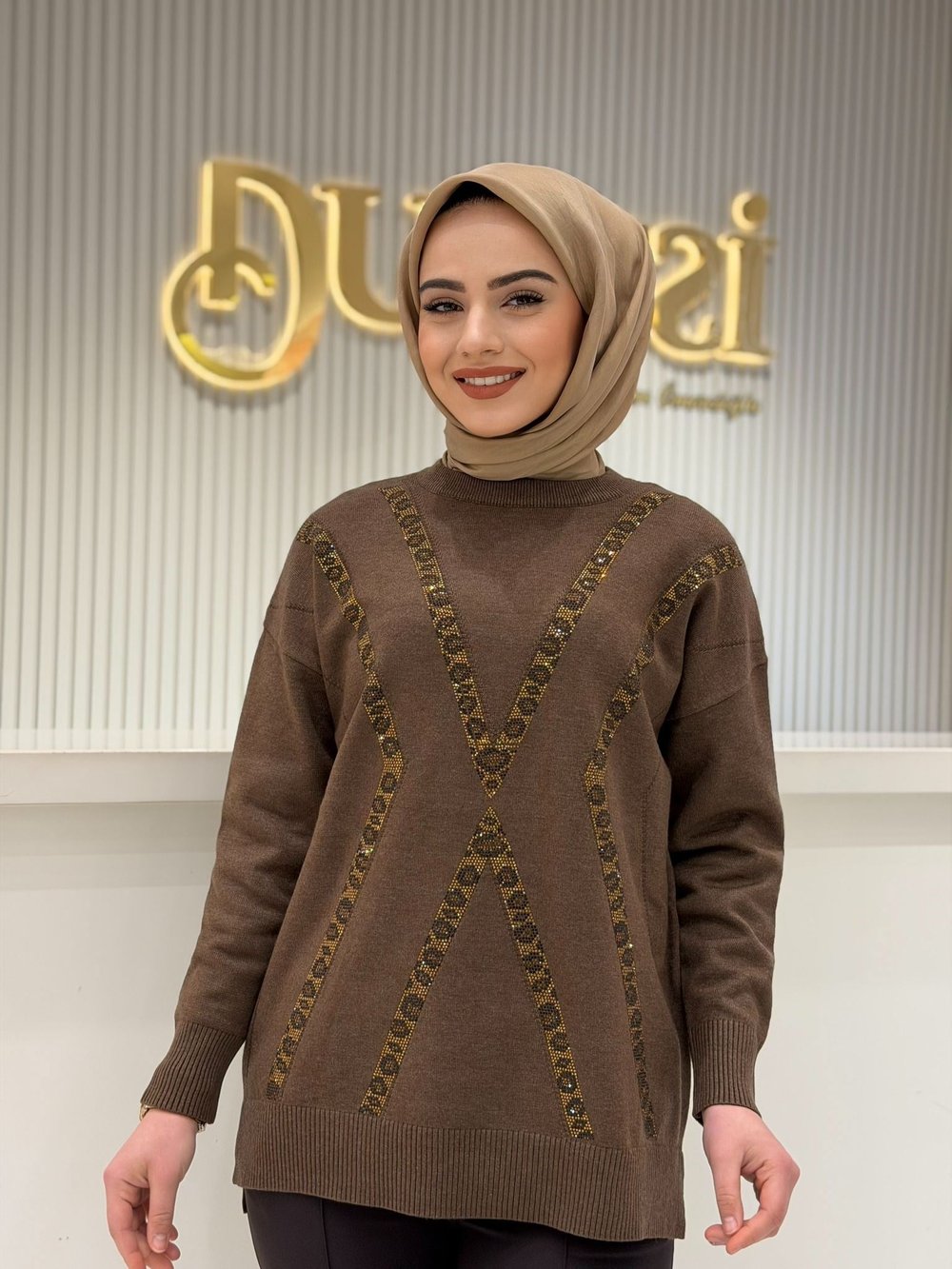 Tnk.21763.1 Leopar Taşlı Triko Tunik