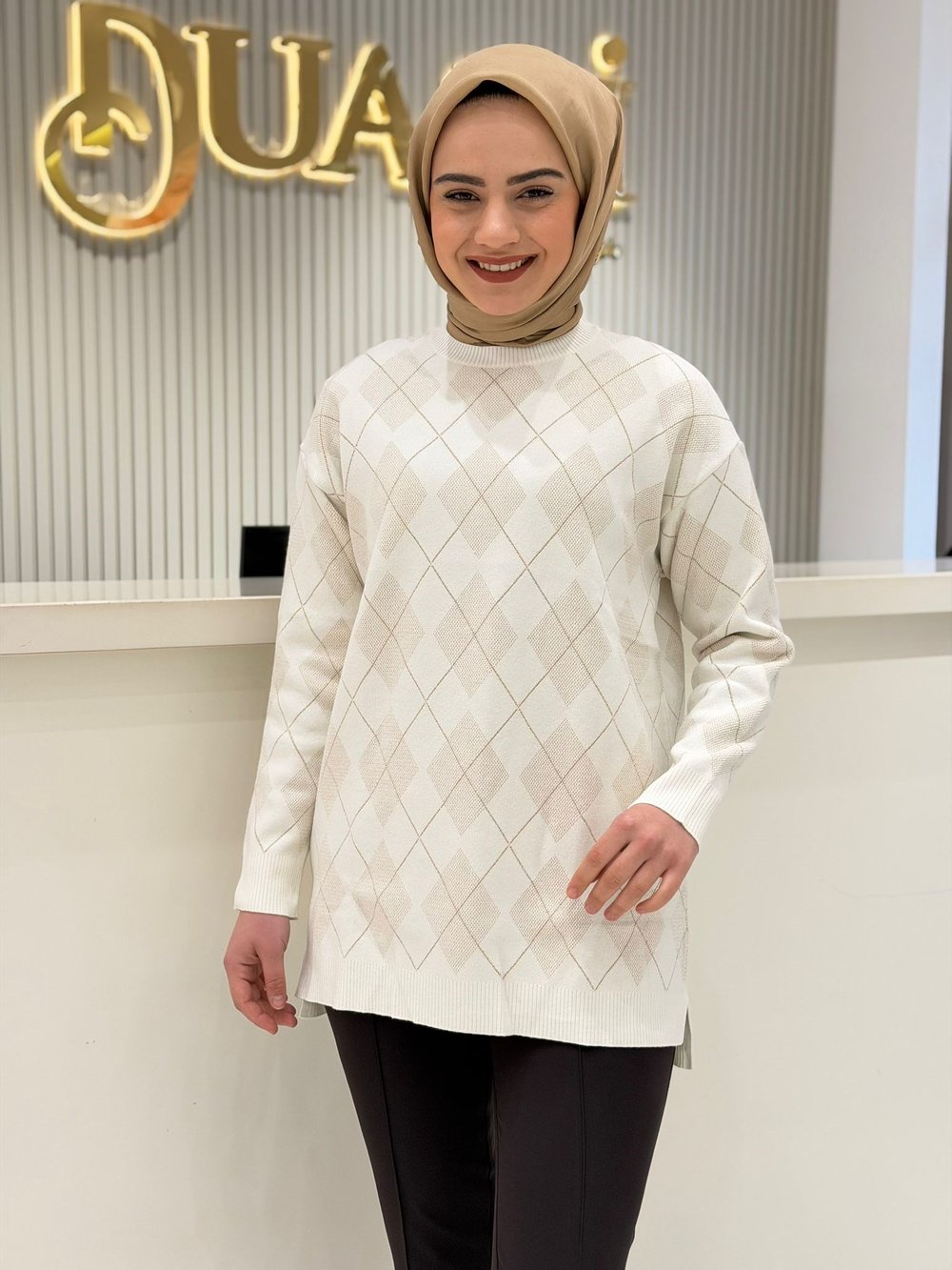 Tnk.21855.1 Baklava Desenli Triko Tunik