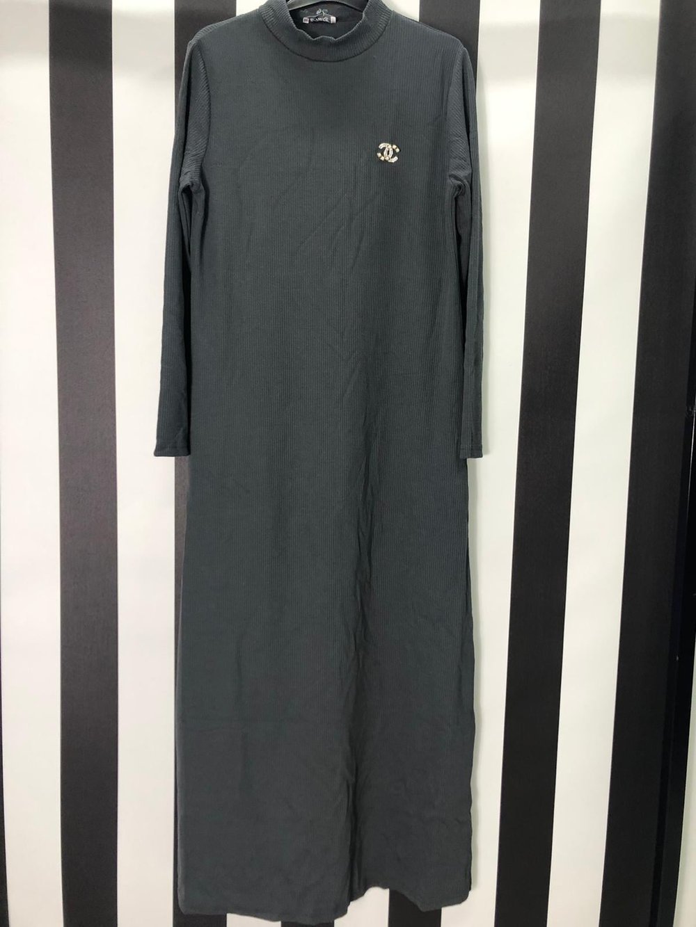 Viskon Broşlu Elbise 944 - GRİ