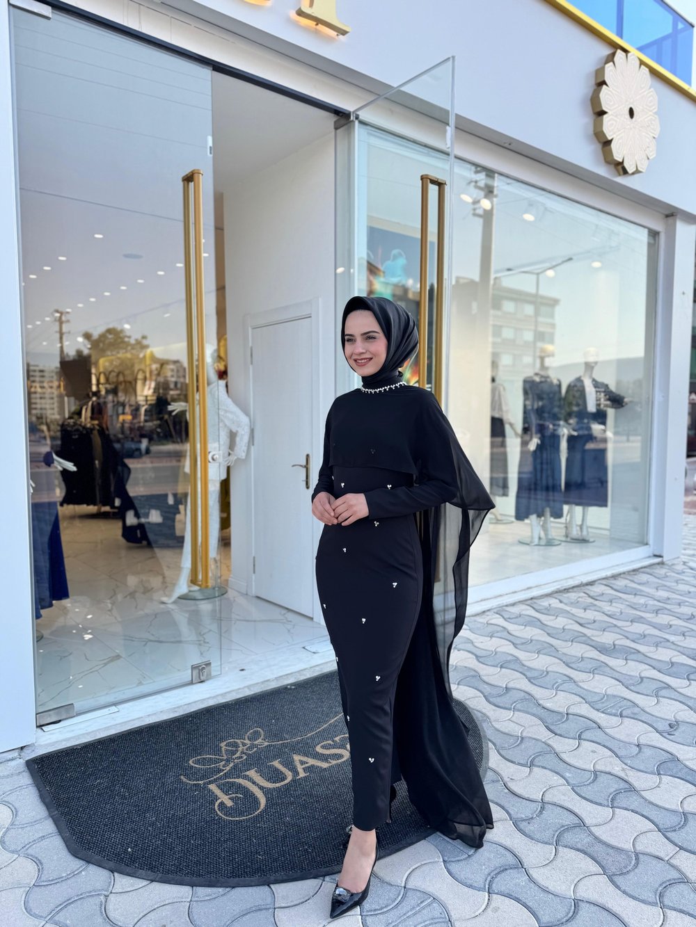 White Corner 3137 Elbise  - SİYAH