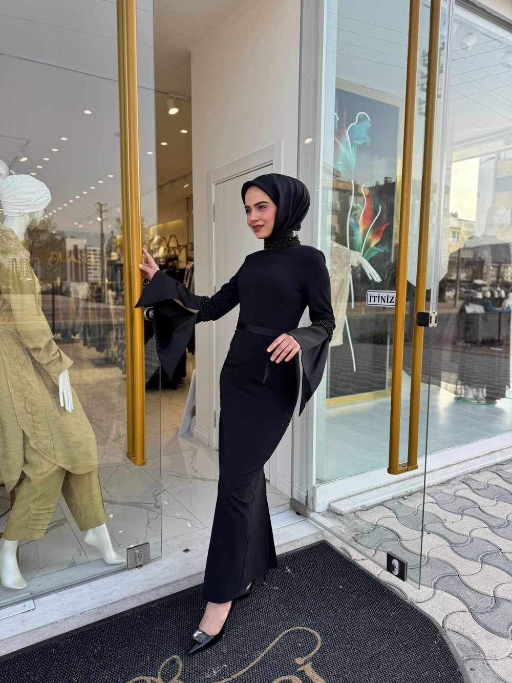 White Corner 3230 Elbise  - SİYAH