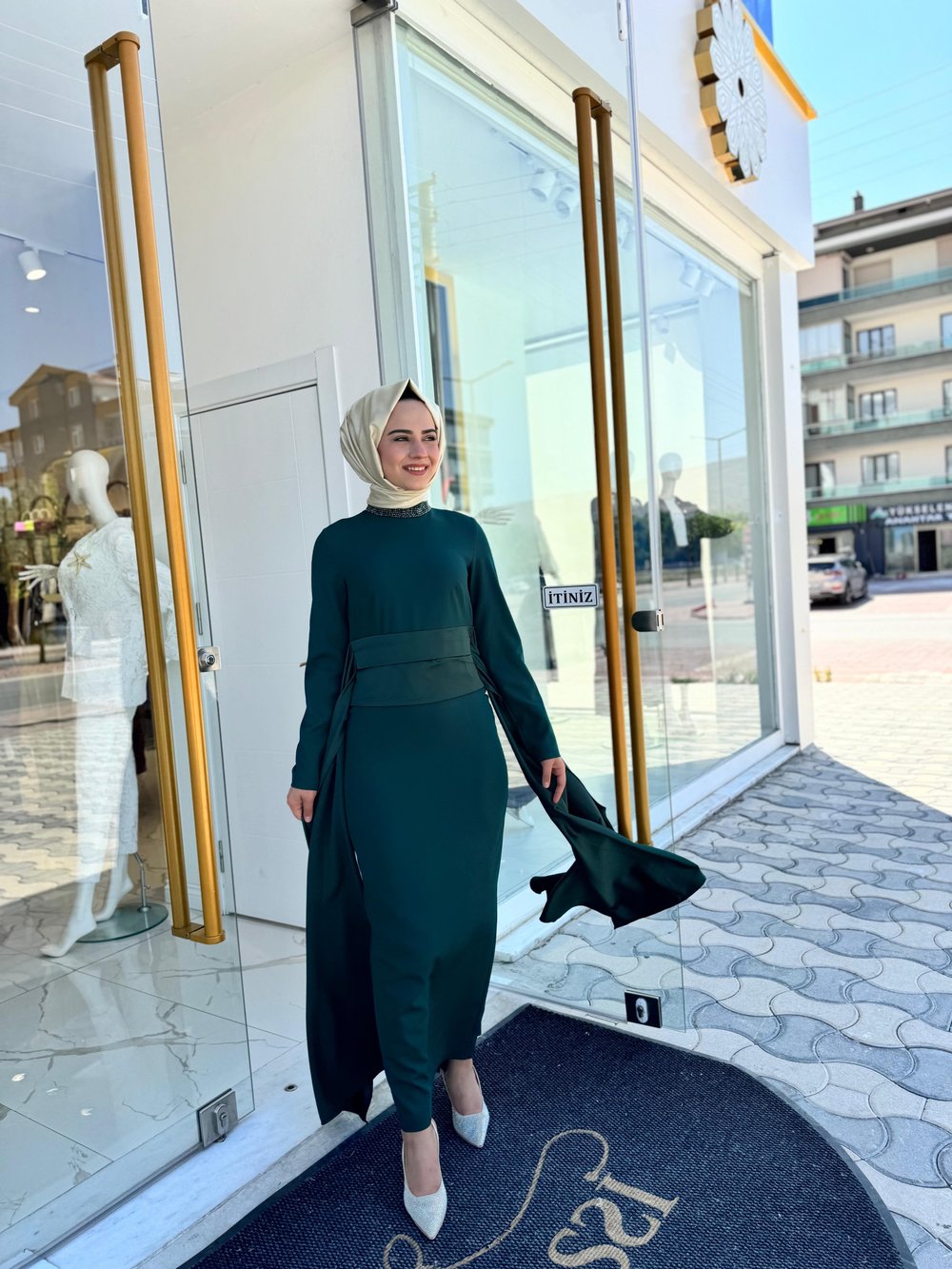 White Corner 3256 Elbise  - YEŞİL