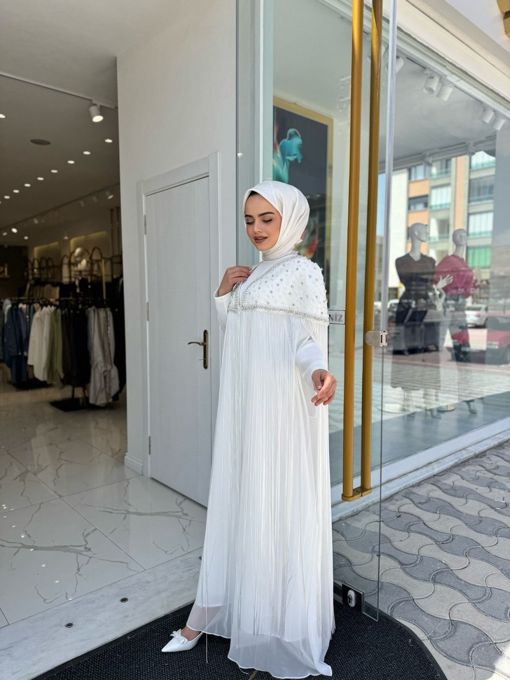 White Corner Abaya 2853 - EKRU