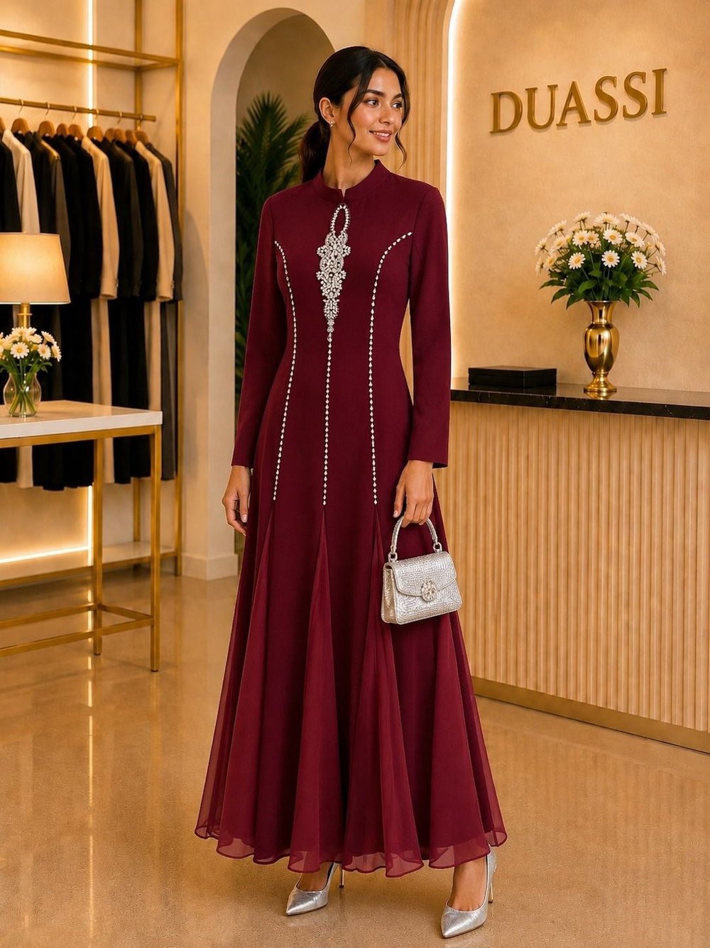 White Corner Abiye Elbise 2897 - BORDO