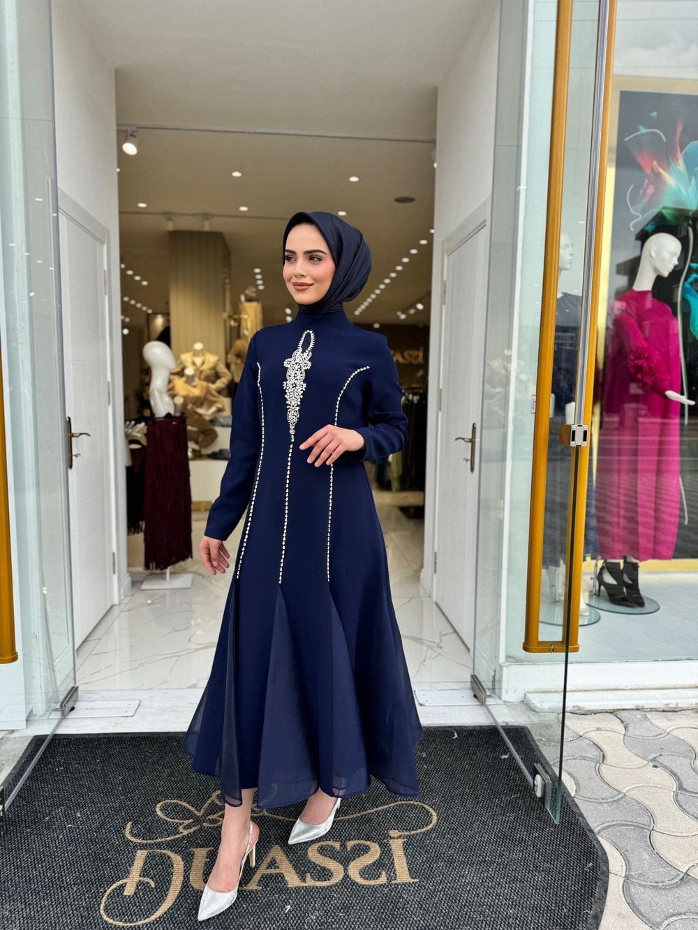 White Corner Abiye Elbise 2897 - LACİVERT