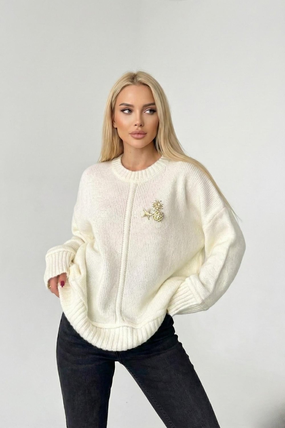Alora Oversize Beyaz Kazak