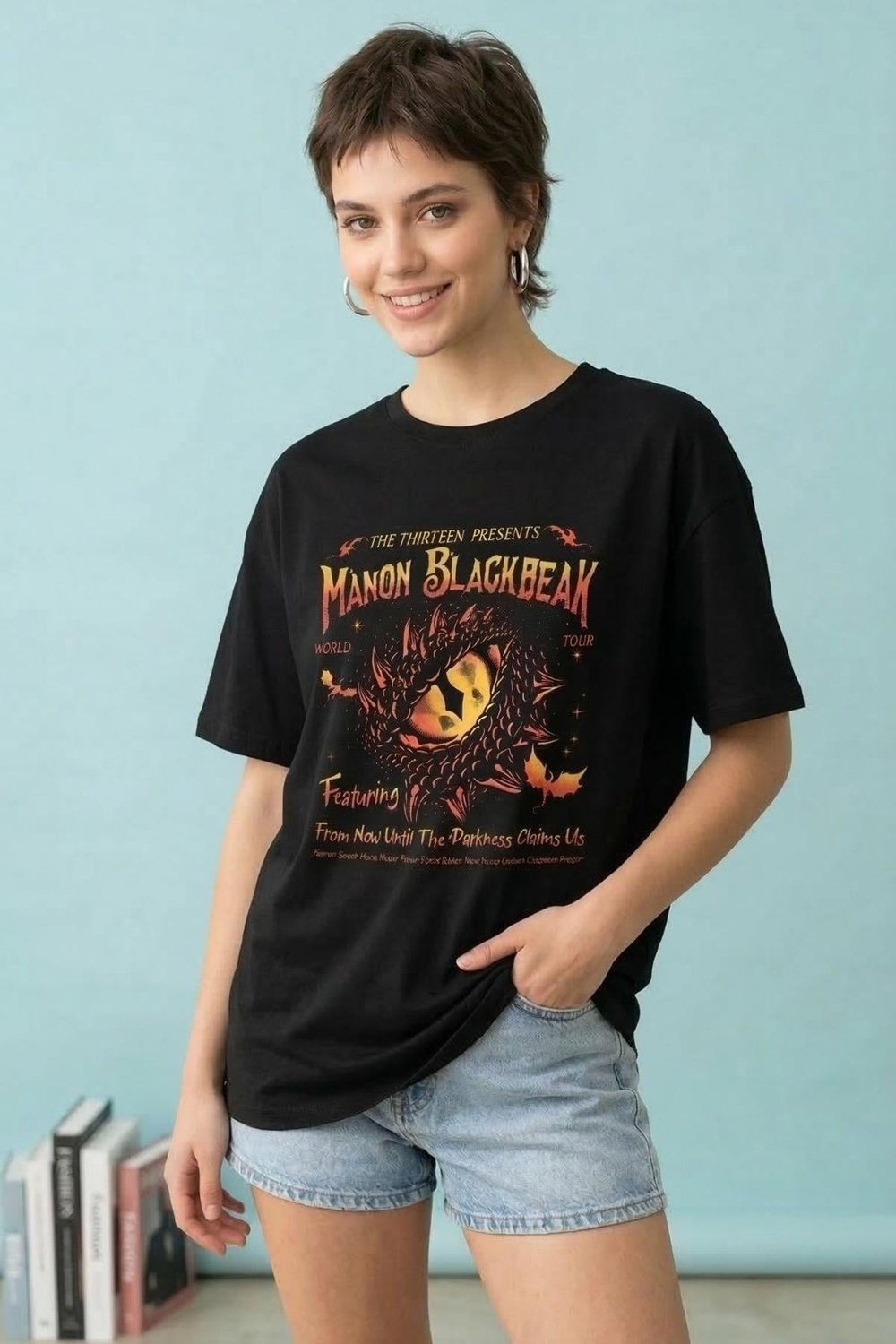 Manon Blak Baskılı Oversize Tişört
