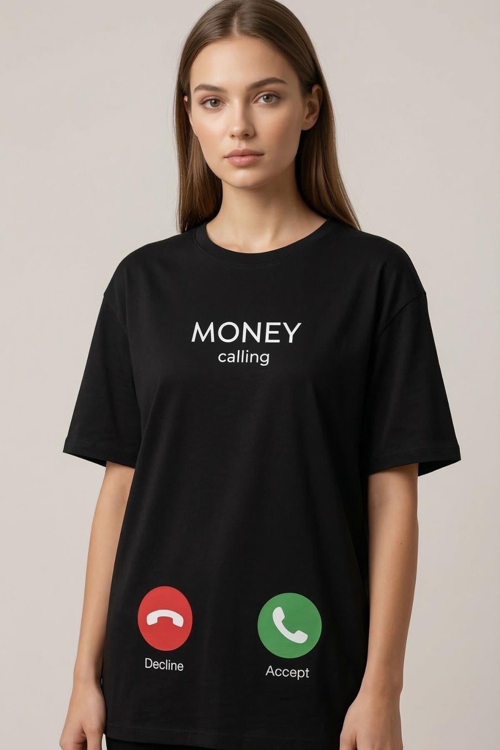 Money Call Baskılı Oversize Tişört