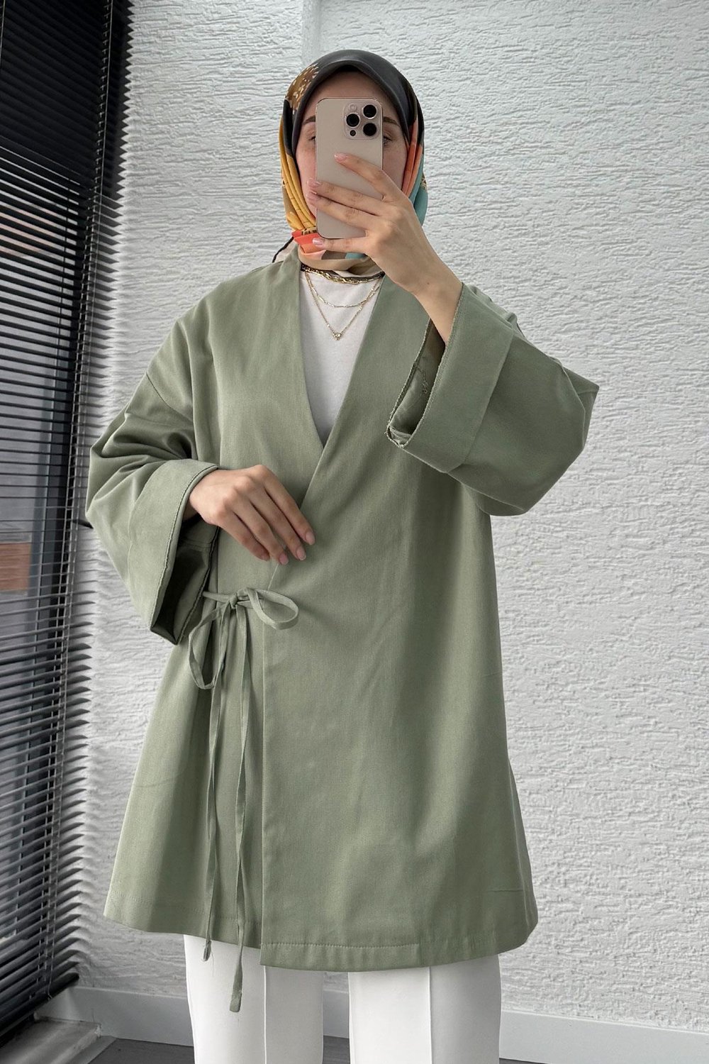Anvelop Bağlamalı Tesettür Kimono – Küf Yeşili