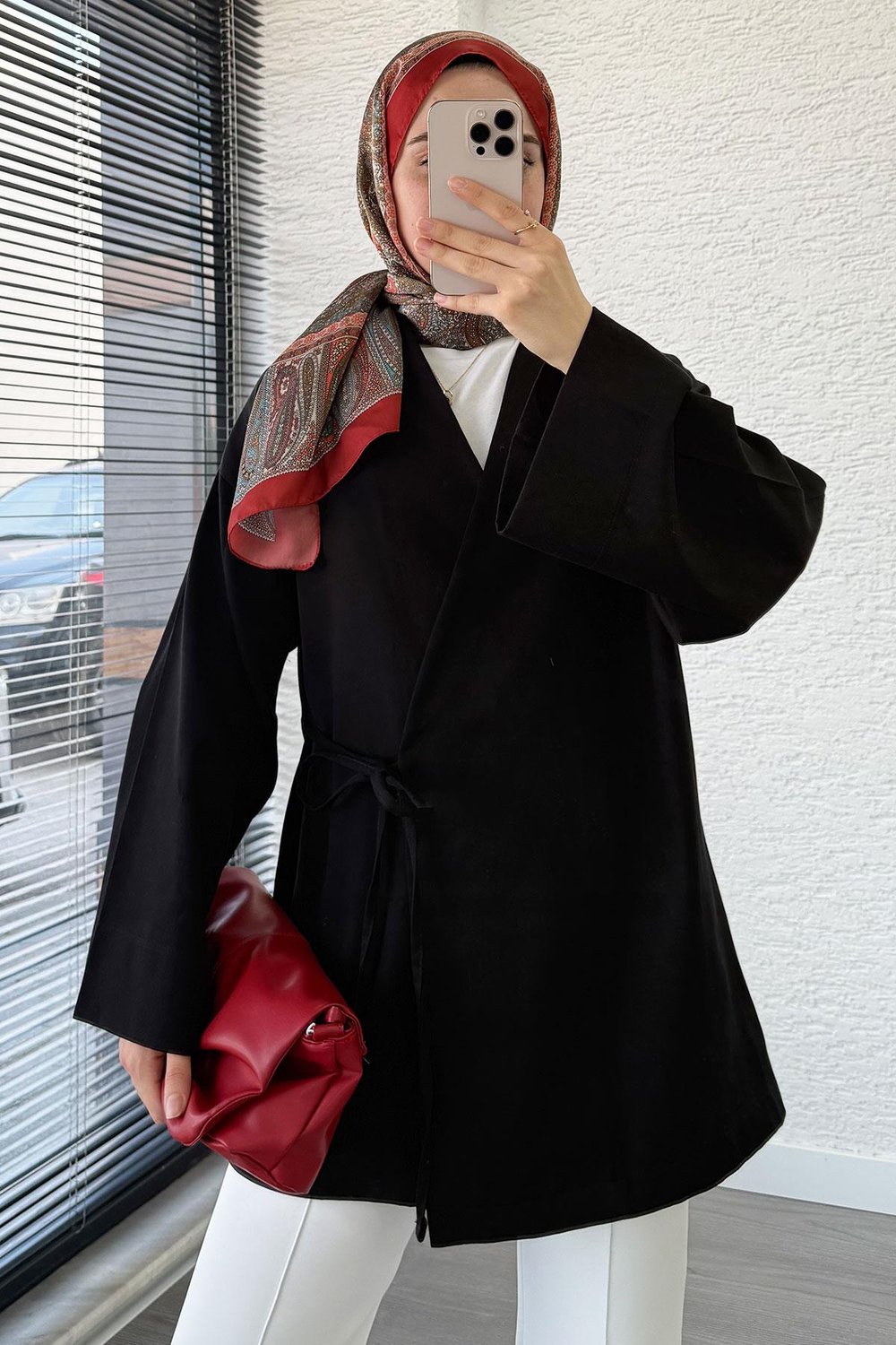 Anvelop Bağlamalı Tesettür Kimono – Siyah