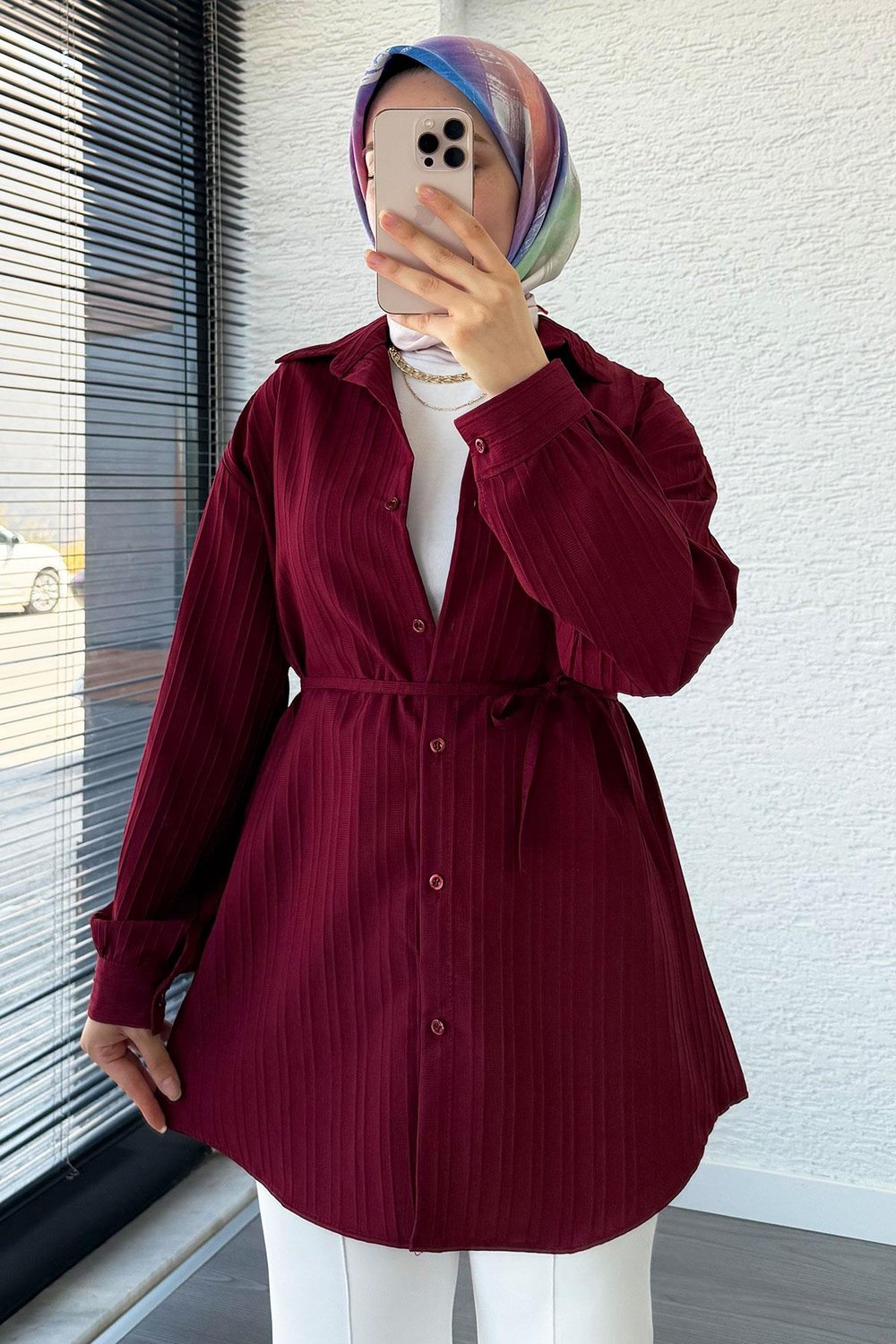 Kuşak Detaylı Oversize Yazlık Tunik - Bordo
