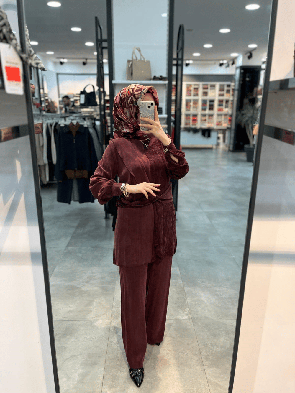 Alesya Beli Kumaş Aksesuar Detaylı Cupra Takım - Bordo