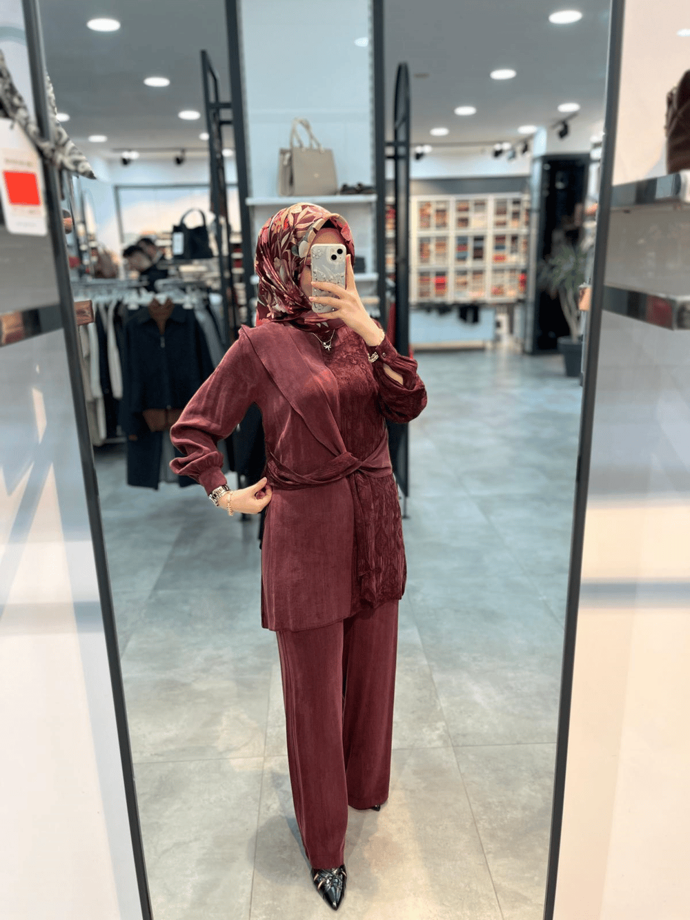 Alesya Beli Kumaş Aksesuar Detaylı Cupra Takım - Bordo