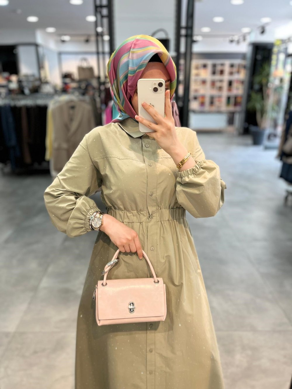 Alesya Beli Lastikli Baskı Taşlı Elbise - Çağla