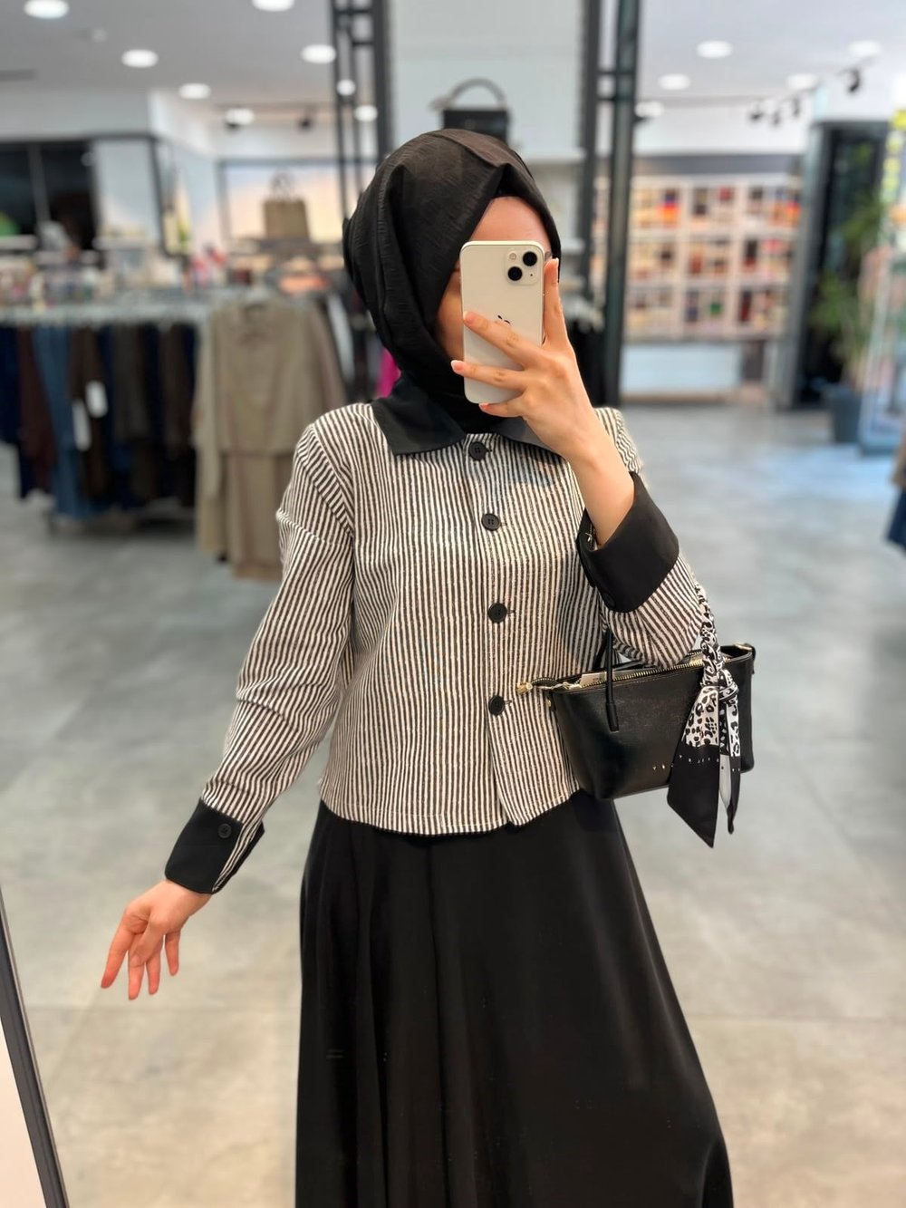 Alesya Katlamalı Manşet Detaylı Çizgili Ceket Etek Takım - Siyah