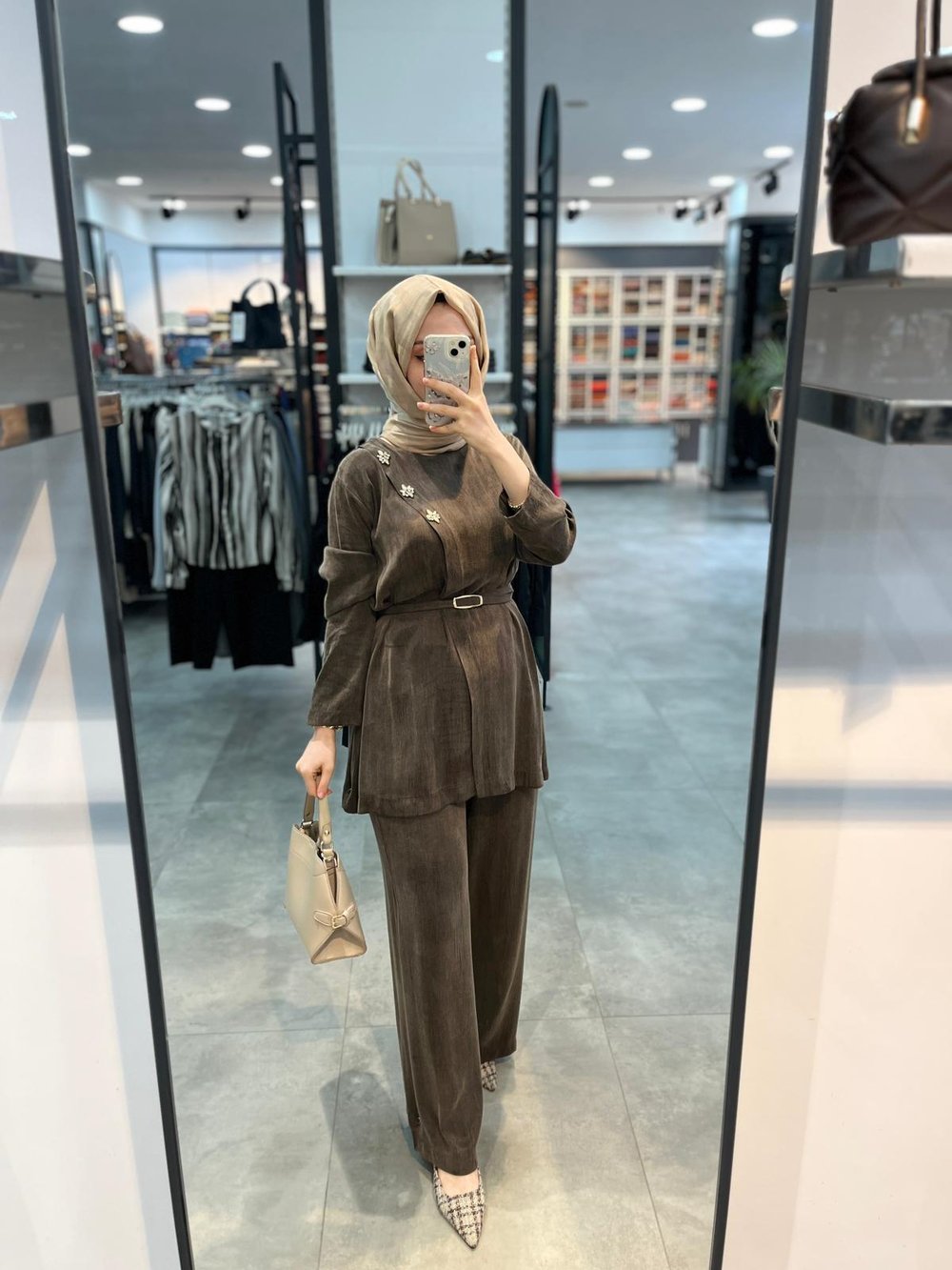 Alesya Kruvaze Yanı Taş Detaylı Pantolonlu Cupra Takım - Kahve
