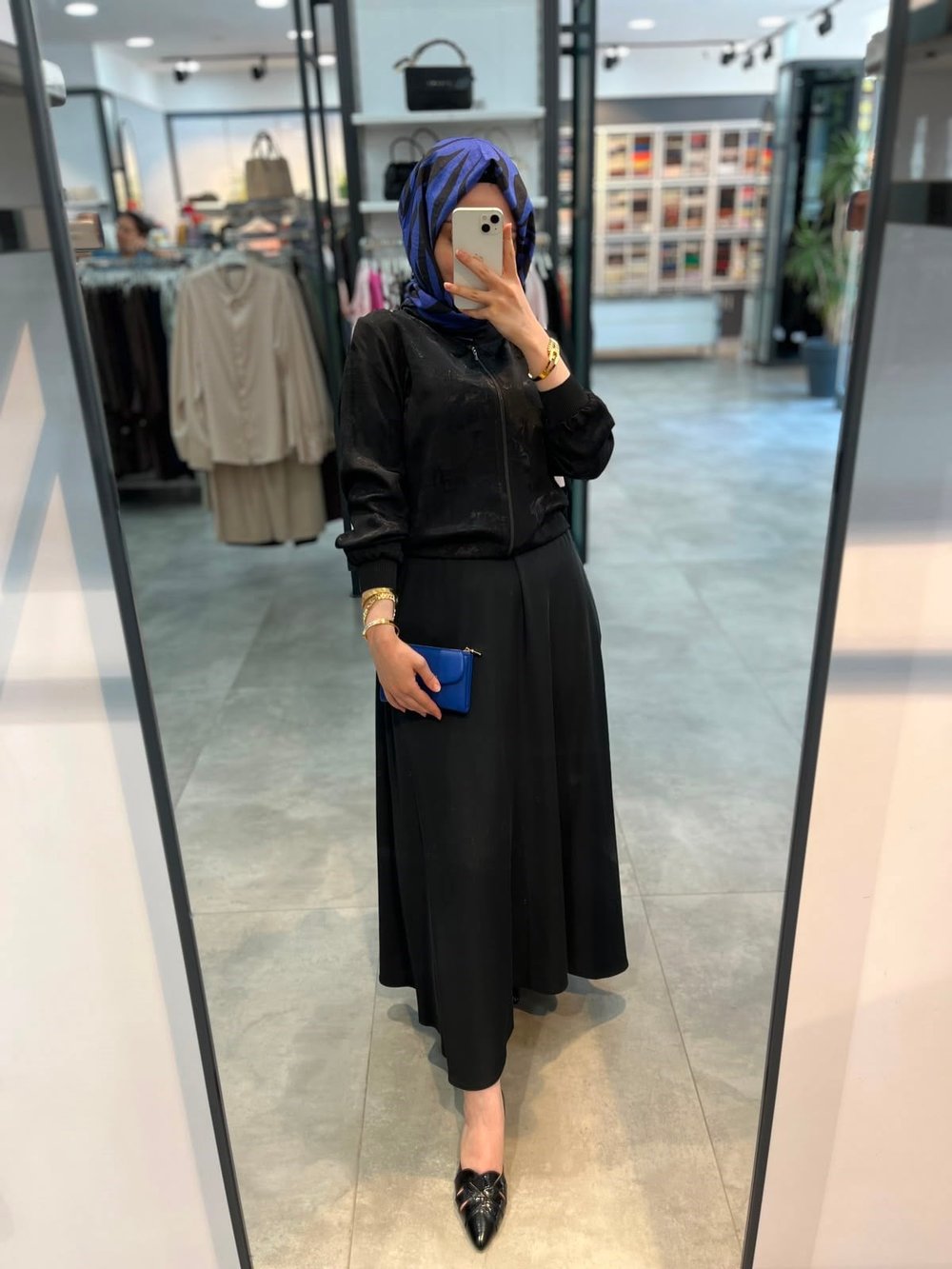 Alesya Önü Fermuarlı Jakar Bluz Etekli Takım - Siyah