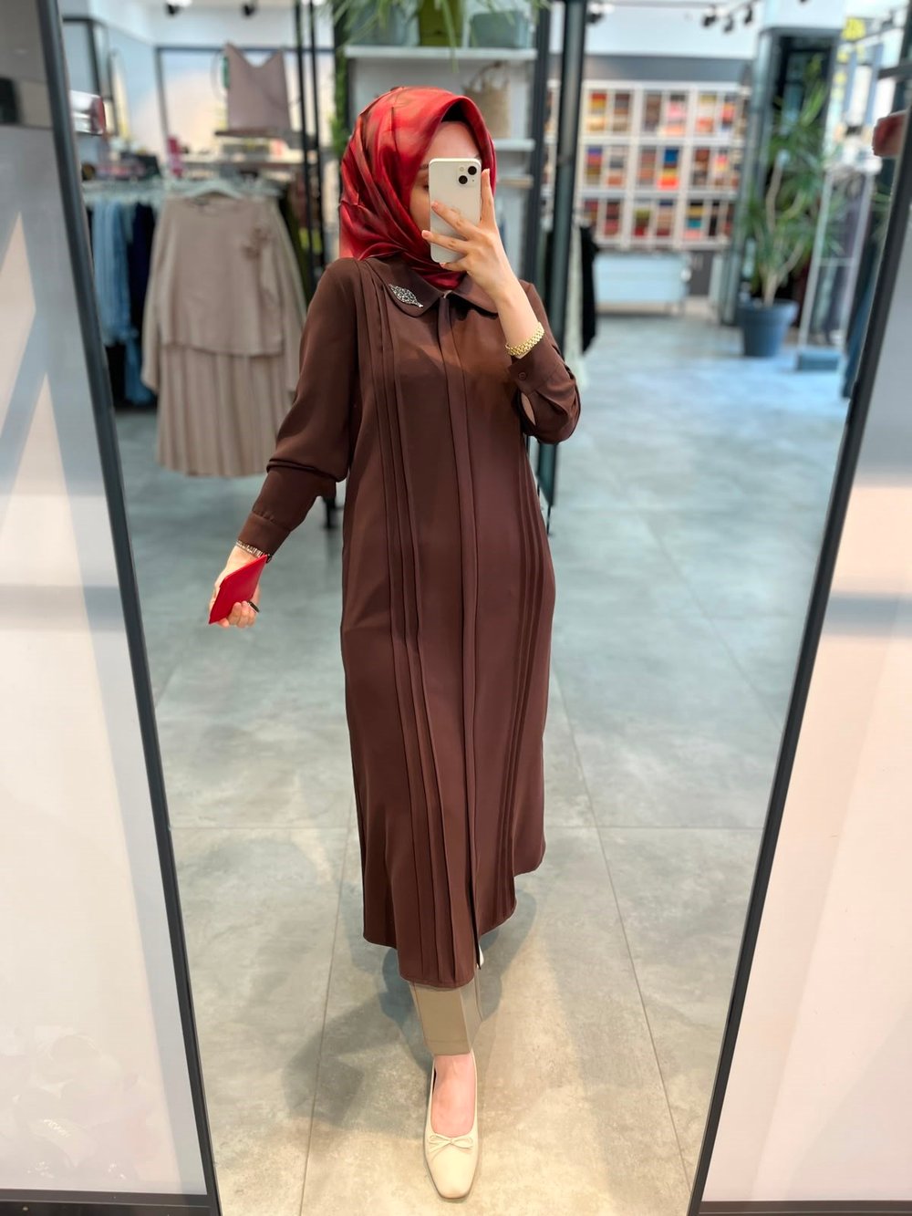 Alesya Önü Nervür Detaylı Ferace - Kahve