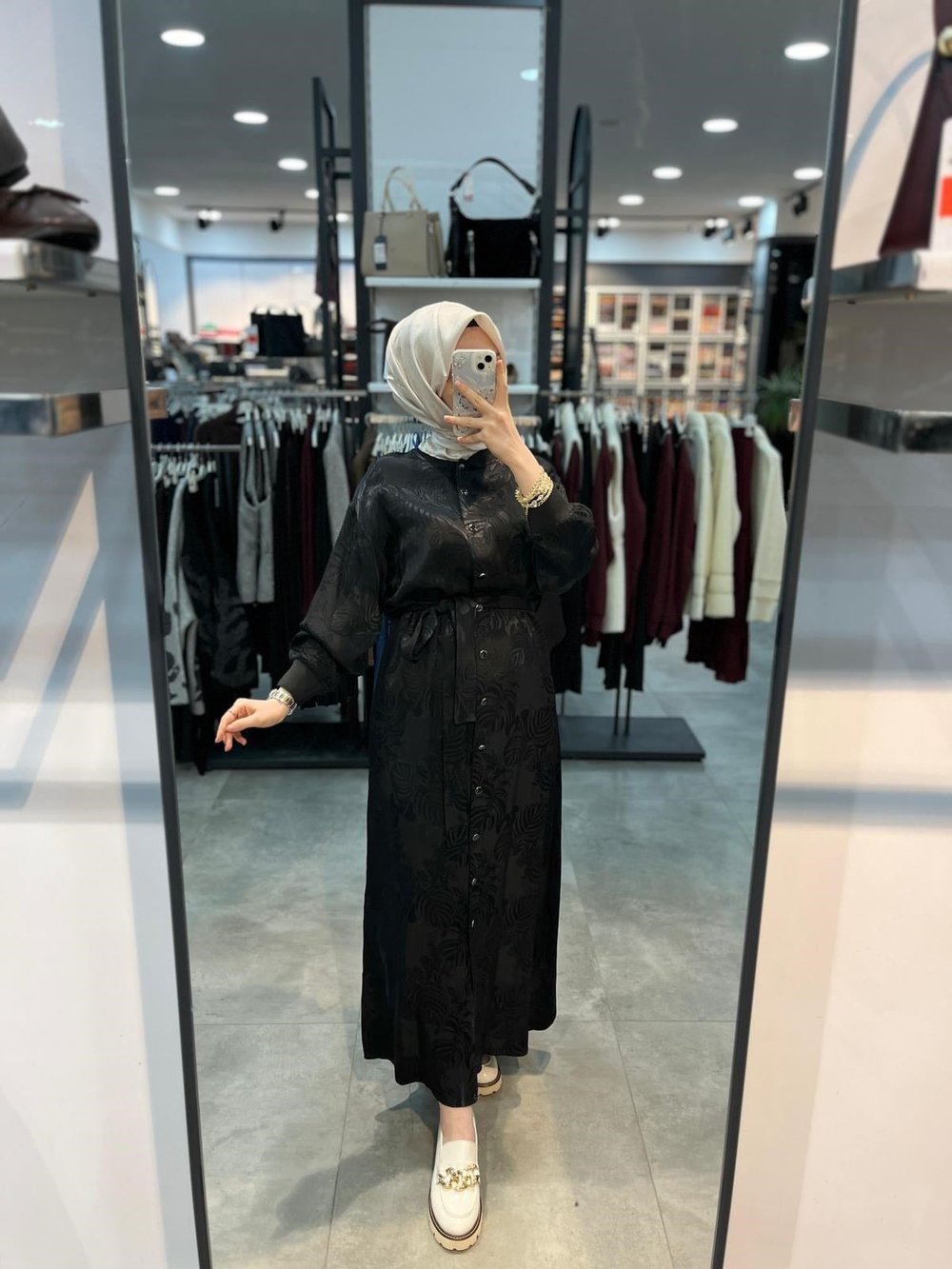 Alesya Ribanalı Desenli Jakar Elbise - Siyah