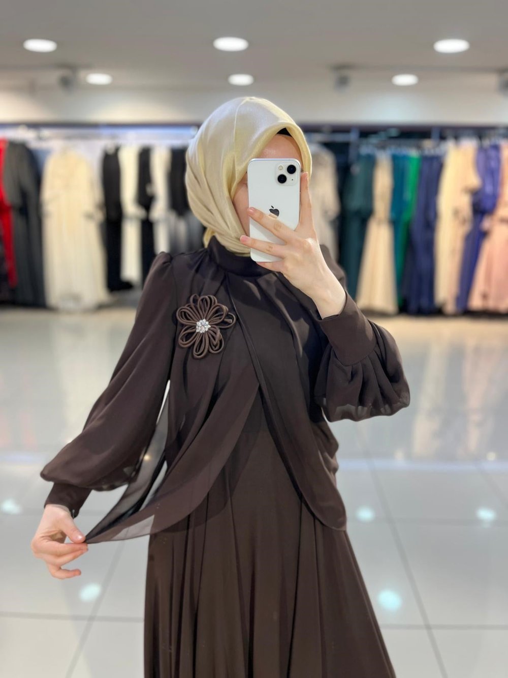 Matex Bolero Detaylı Şifon Kloş Elbise - Kahve
