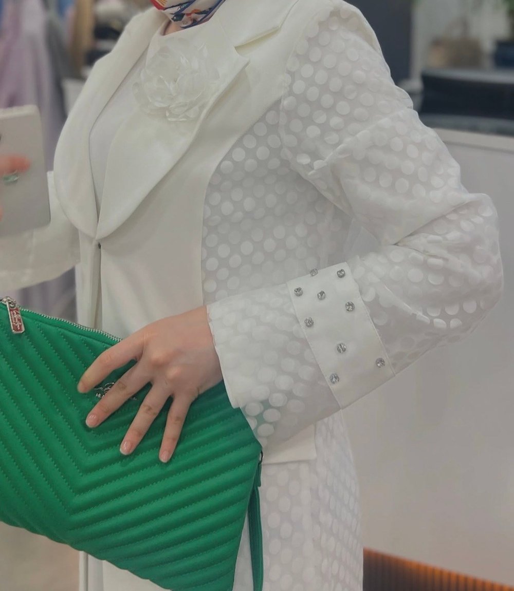Matex Puantiyeli Abaya Takım - Ekru