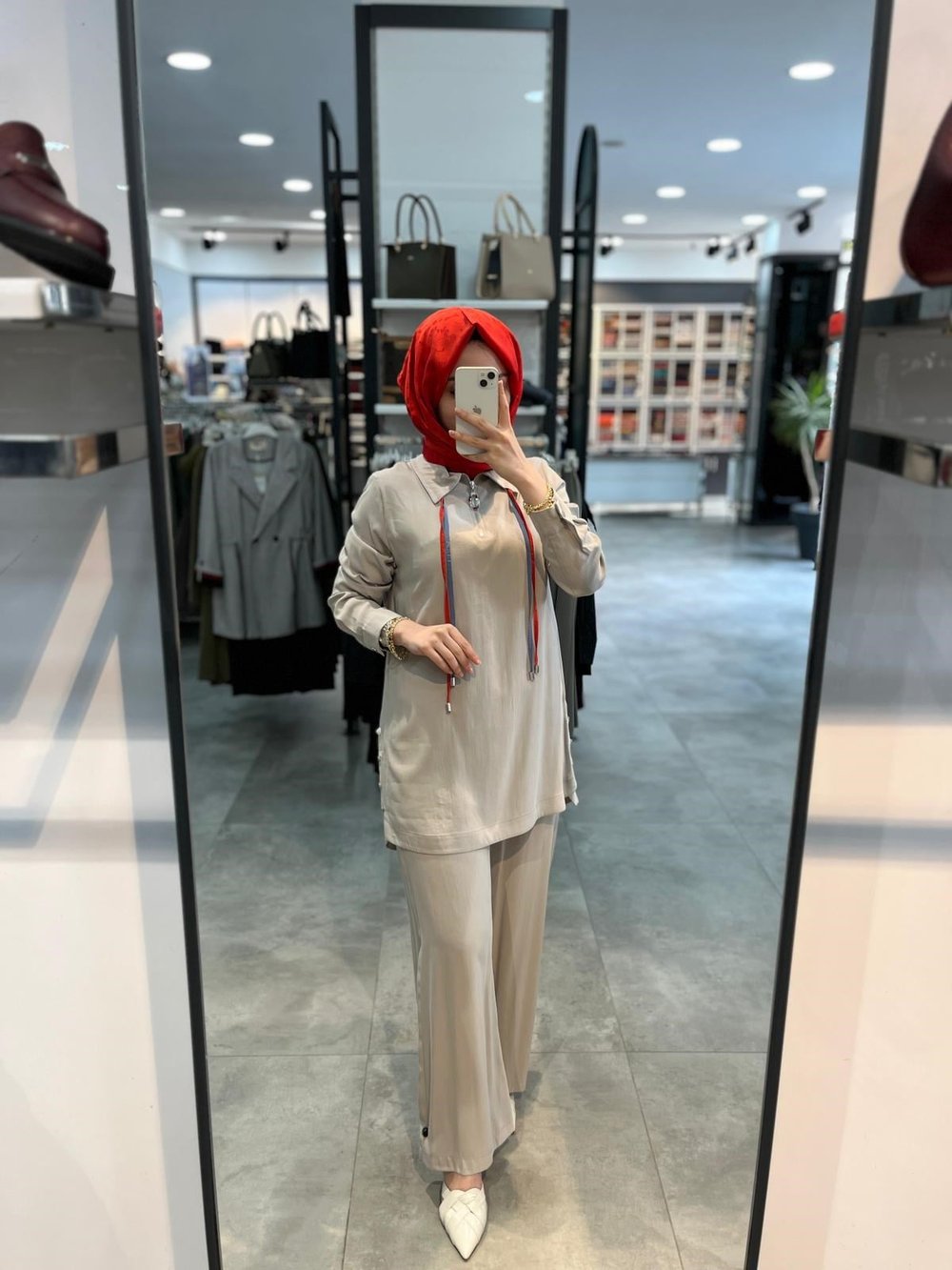 Nihan Çift Bağcıklı Modal Pantolon Tunik Takım - Taş