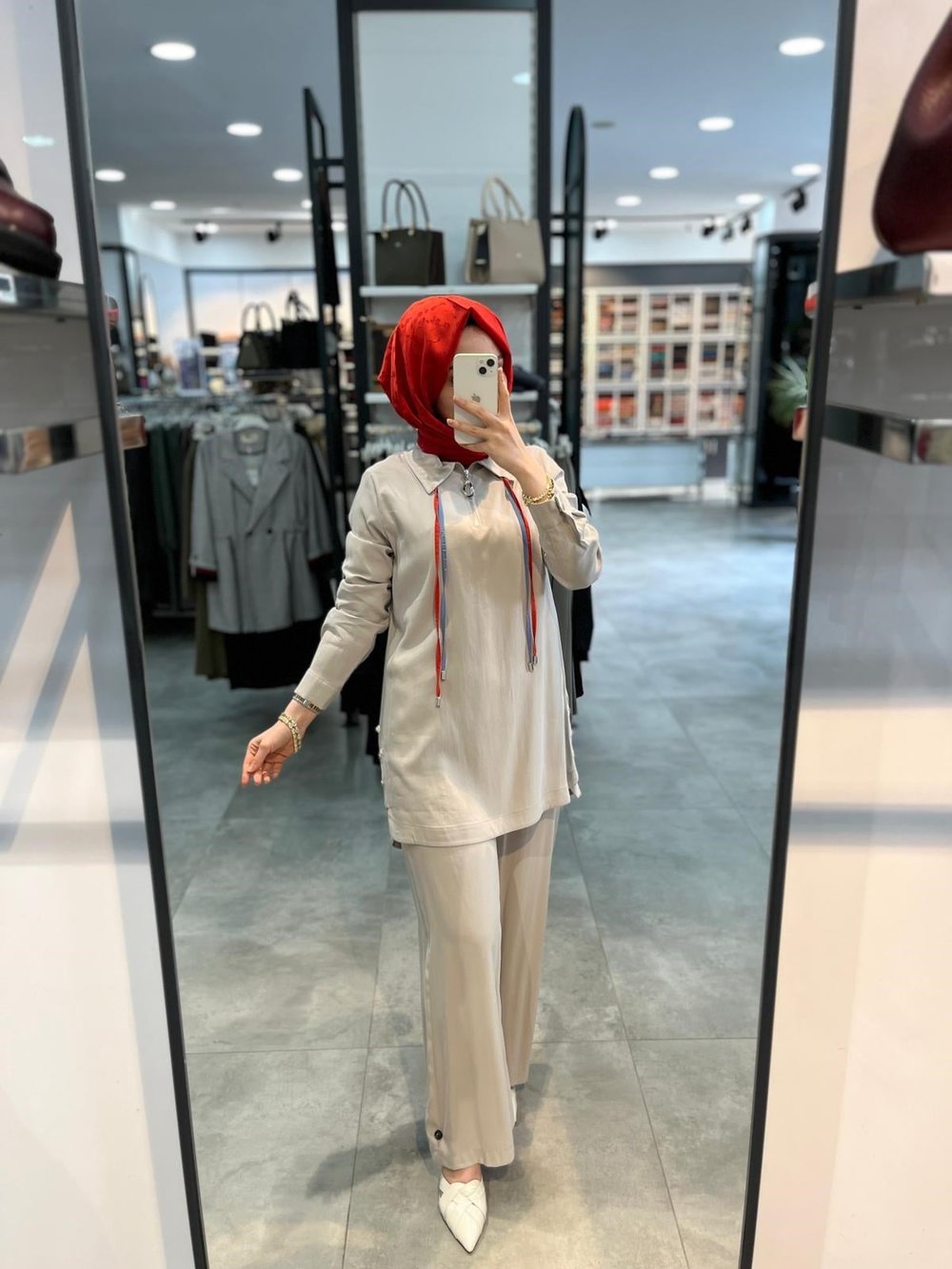 Nihan Çift Bağcıklı Modal Pantolon Tunik Takım - Taş