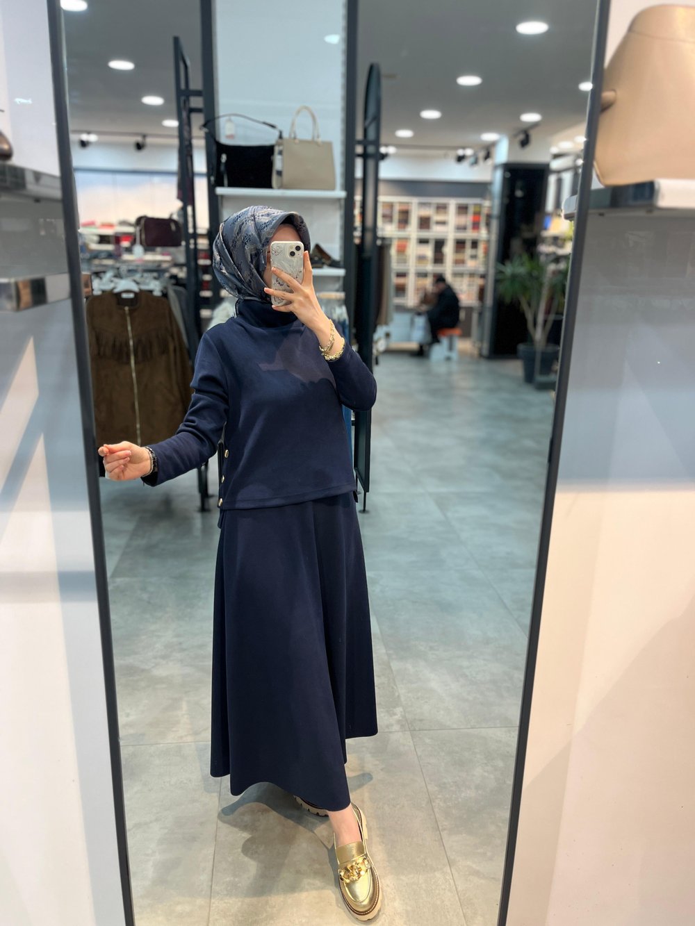 Nihan Cupra Süet Etek Bluz Takım - Lacivert