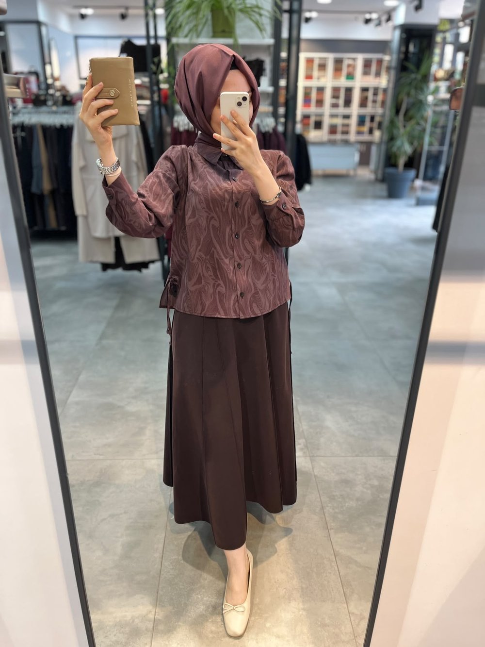 Nihan Desenli Modal Takım - Mürdüm