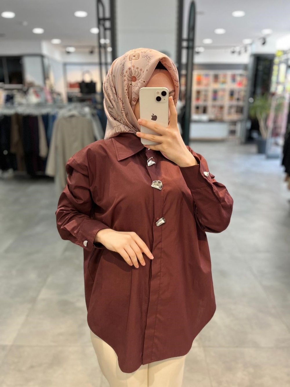 Nihan Düğme Detaylı Pamuk Tunik - Mürdüm