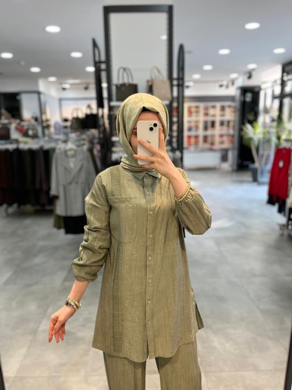 Nihan File Ve Taş Aksesuarlı Rayon Pantolon Tunik Takım - Haki